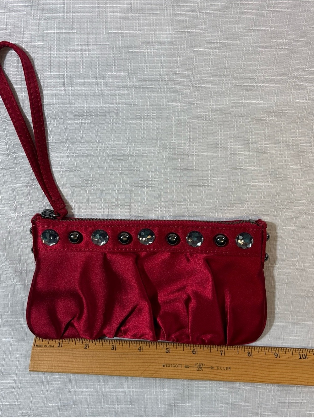 Express Red Women's Wristlet Clutch with Gem Stud Accents